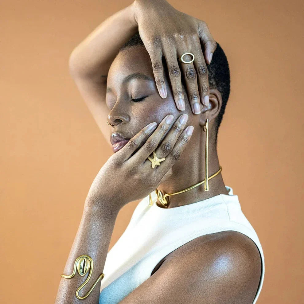Long Jelani Teardrop Recycled Brass Earrings