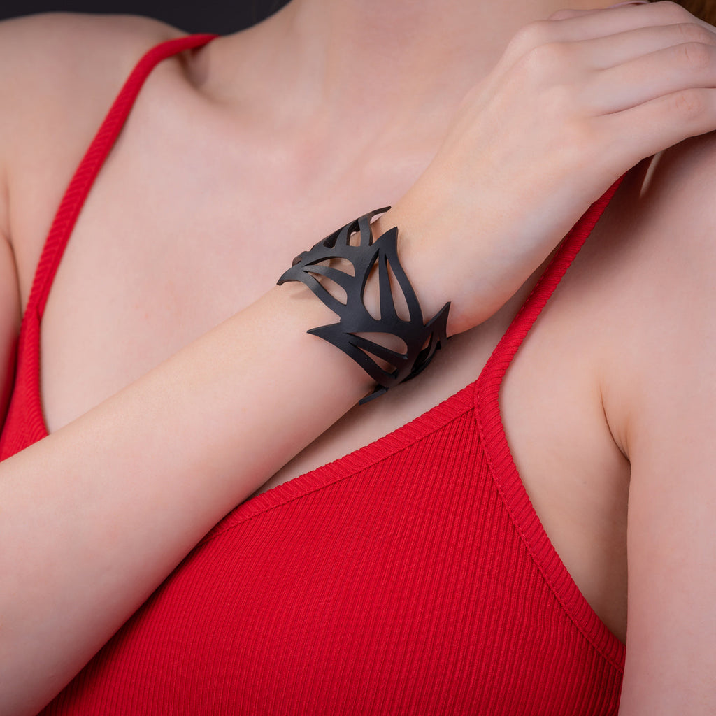 Black Tulip Rubber Bracelet