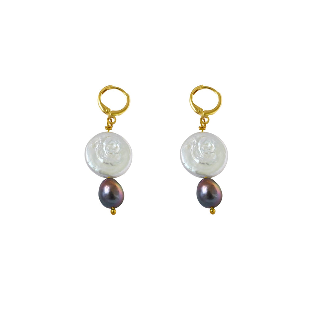 Coin freshwater pearl huggie earrings with purple pearls | by Ifemi Jewels