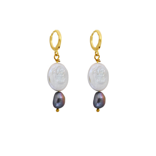 Coin freshwater pearl huggie earrings with purple pearls | by Ifemi Jewels
