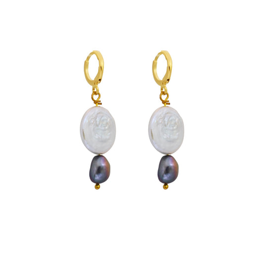 Coin freshwater pearl huggie earrings with purple pearls | by Ifemi Jewels