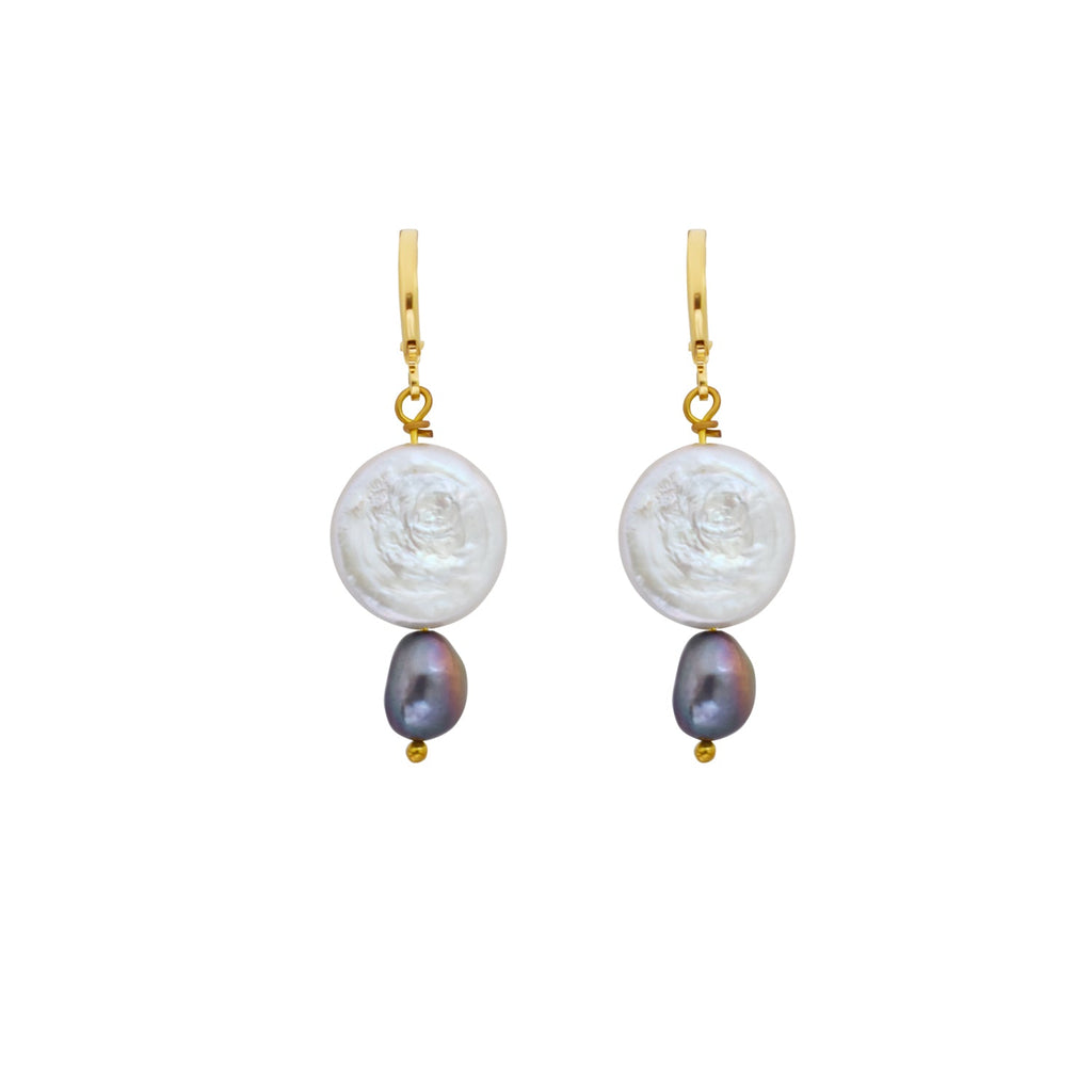 Coin freshwater pearl huggie earrings with purple pearls | by Ifemi Jewels
