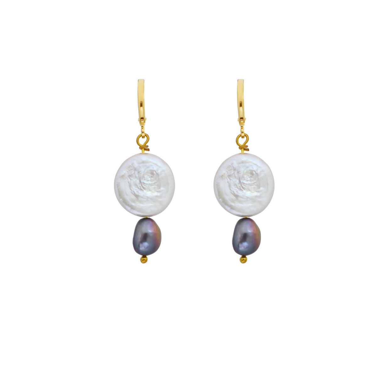 Coin freshwater pearl huggie earrings with purple pearls | by Ifemi Jewels