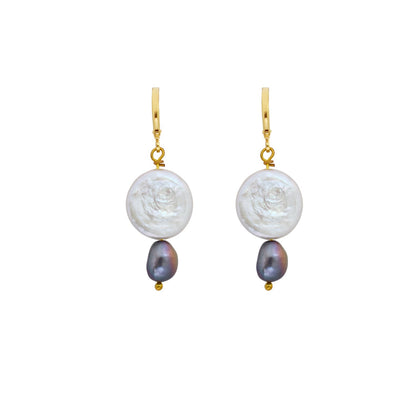 Coin freshwater pearl huggie earrings with purple pearls | by Ifemi Jewels